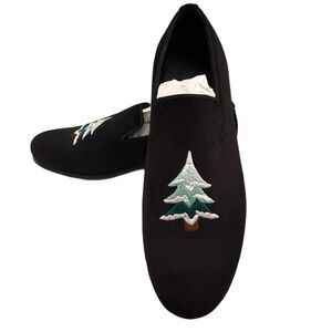 May Anthony Conifer Black Velvet Christmas Tree Loafers Handmade US Men’s 8 New